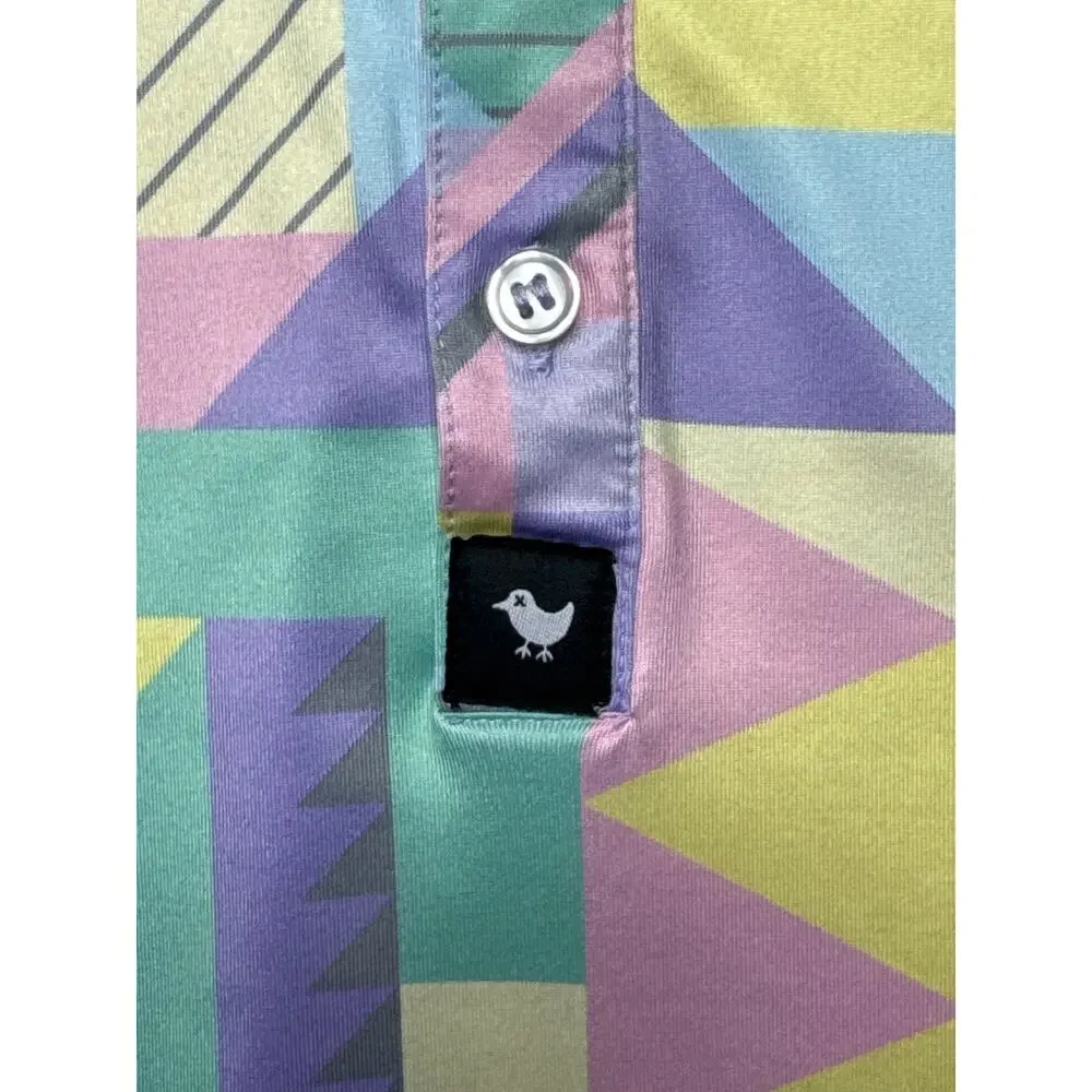 Bad Birdie Men's Short Sleeve Multicolor Abstract Golf Polo Shirt - Size L - Picture 2 of 5